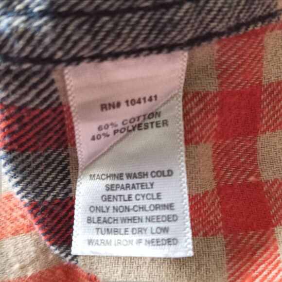 Vintage Field & Stream Flannel Shirt 60s 70s Orange Blue Plaid Button Sleeves SM - Picture 7 of 8